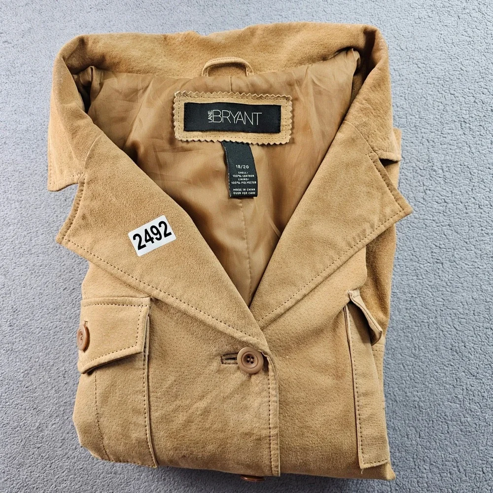 Lane Bryant Leather Jacket Womens 18/20 Brown Outer Shell Notch Lapel Button-Up - Picture 13 of 14